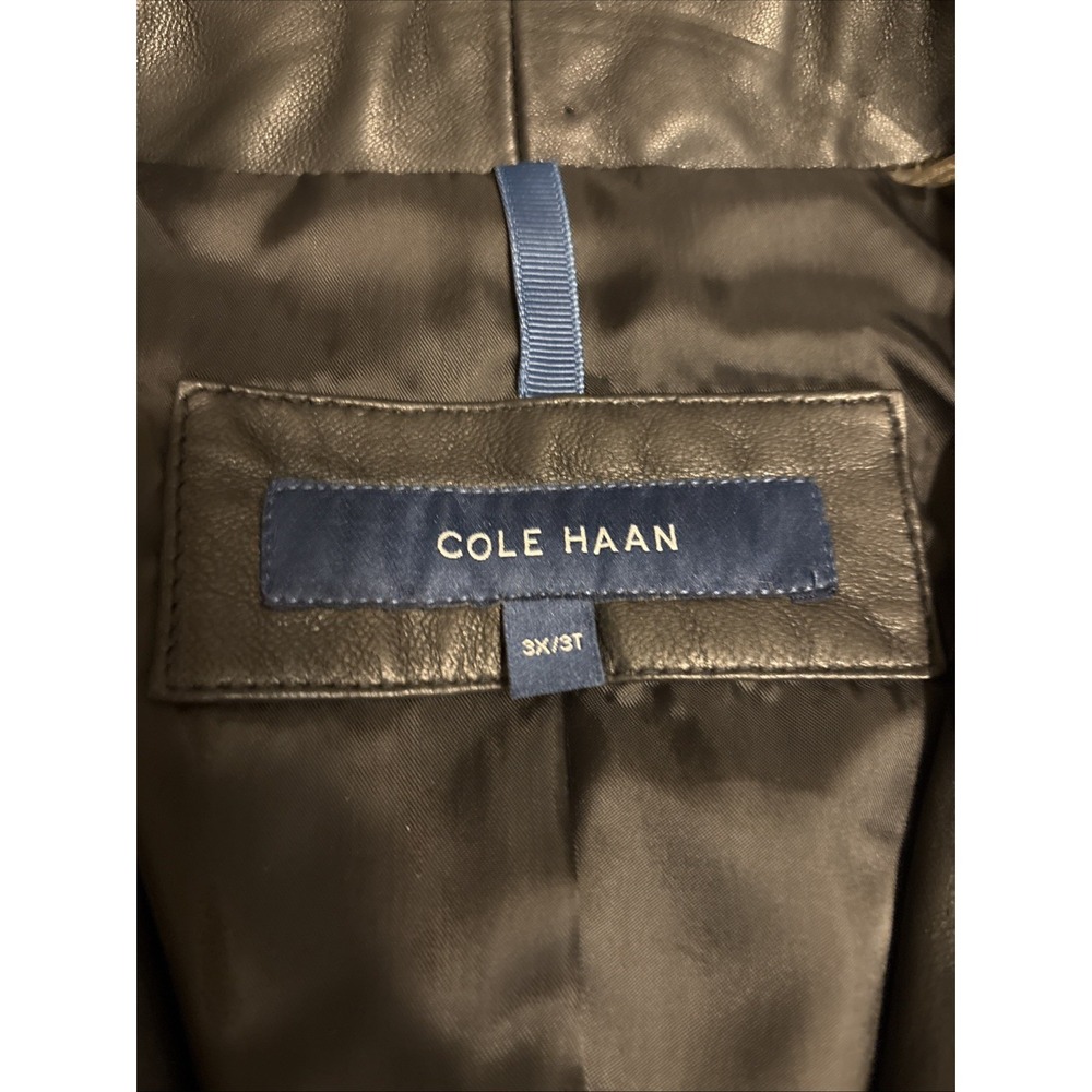 Cole Haan Women's Leather Wing Collar Zip Jacket Size 3X/3T Black Soft Lamb Skin - Picture 4 of 7